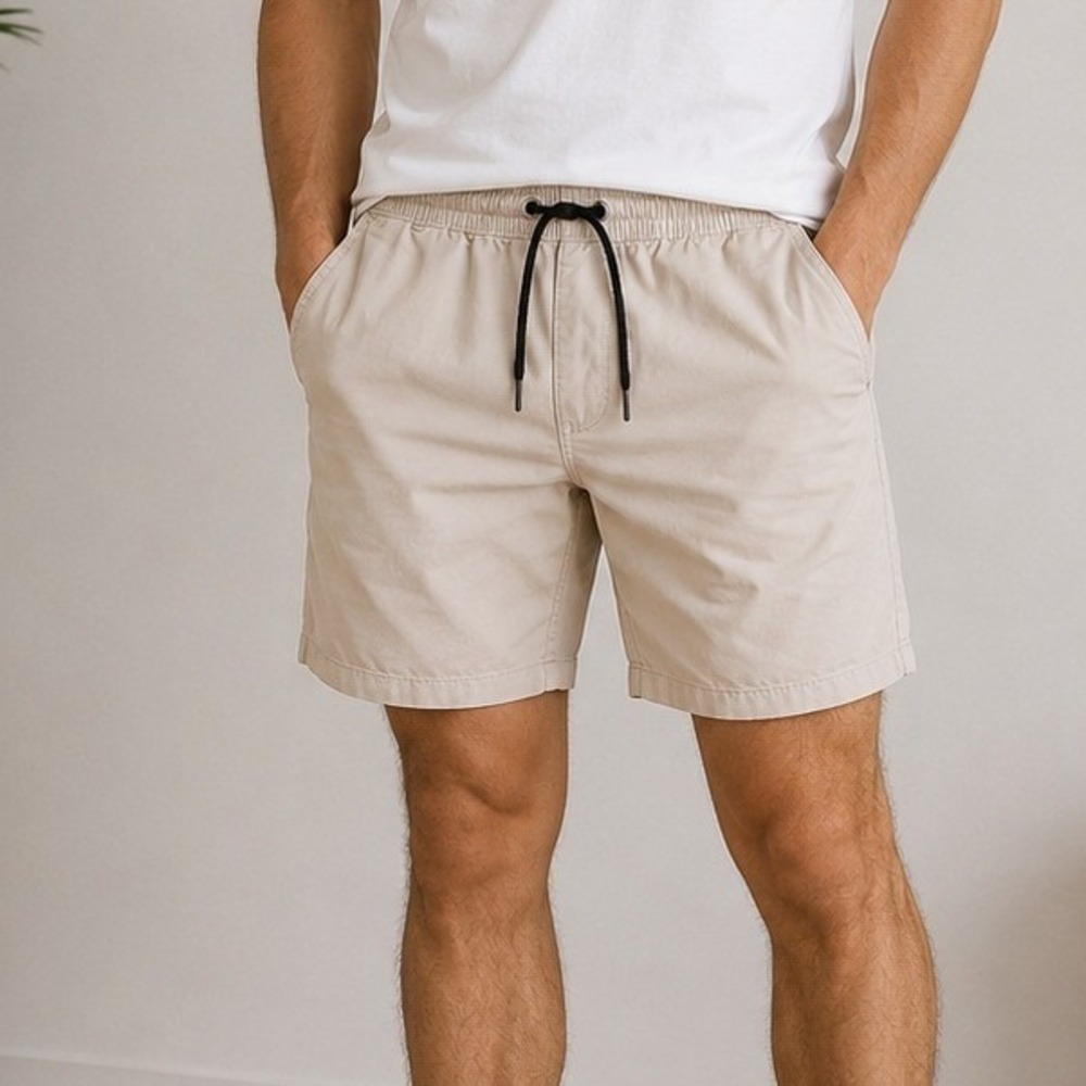 Hollister Mens Jogger Shorts Khaki Tan Elastic Waist Drawstring S‎